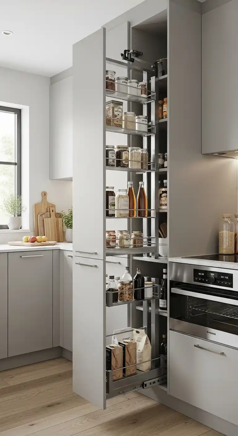 3. Pull-Out Pantry Cabinets