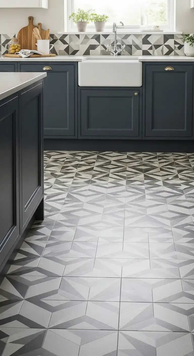 4. Geometric Patterns with Porcelain Tiles for Artistic Flair