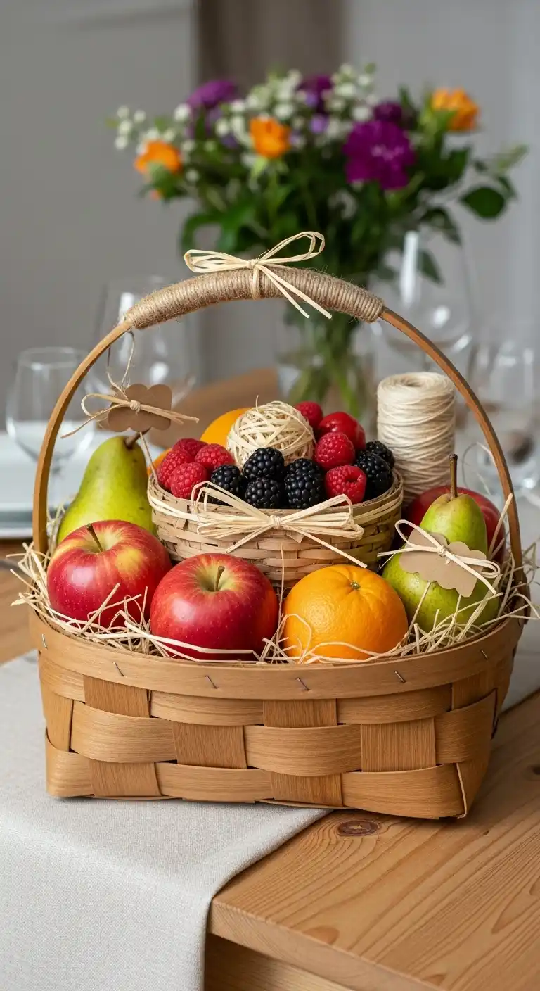 4. Rustic Wooden Basket Fruit Decoration