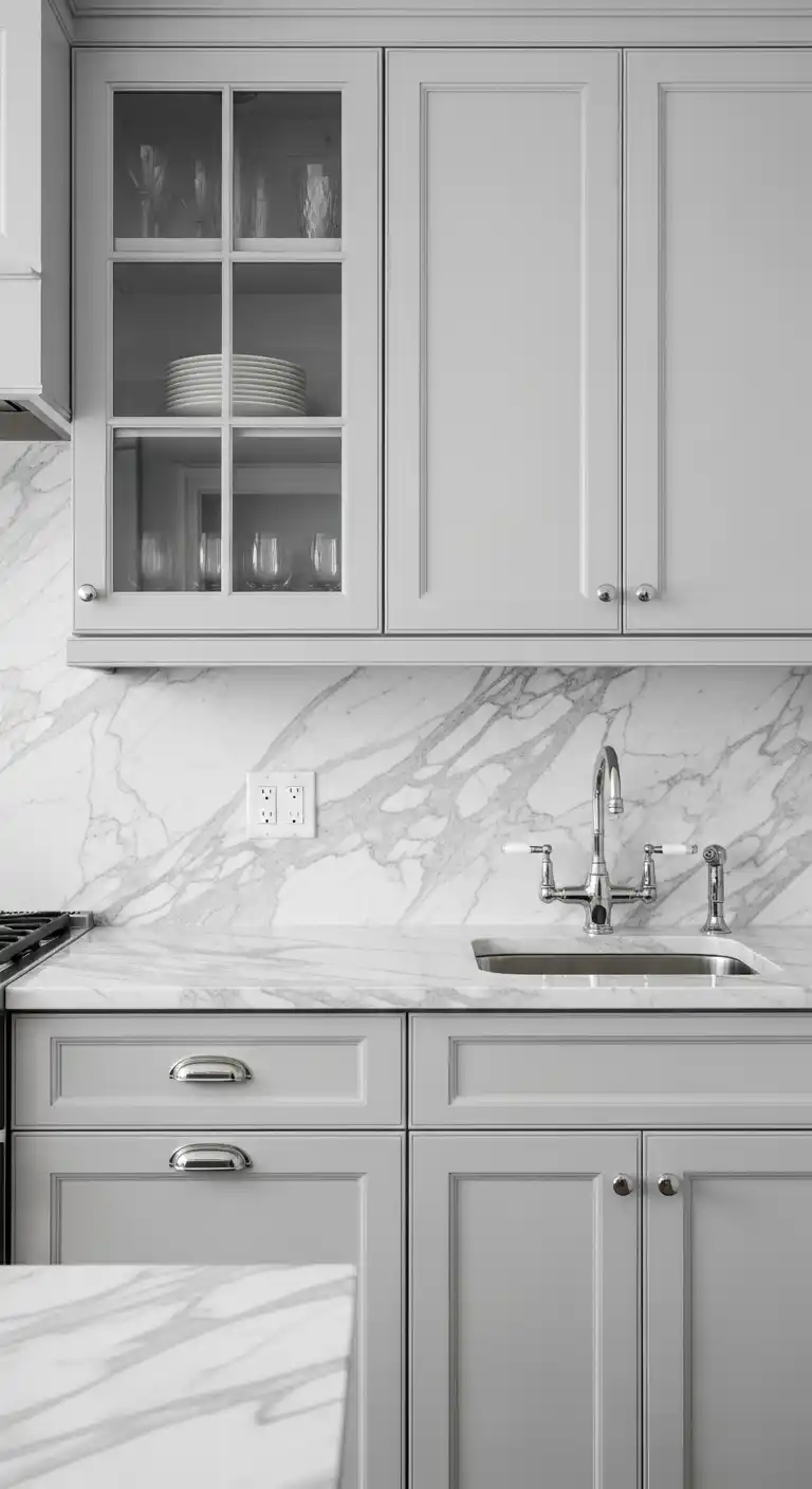 4. Soft Gray Kitchen with Calacatta Borghini Countertops