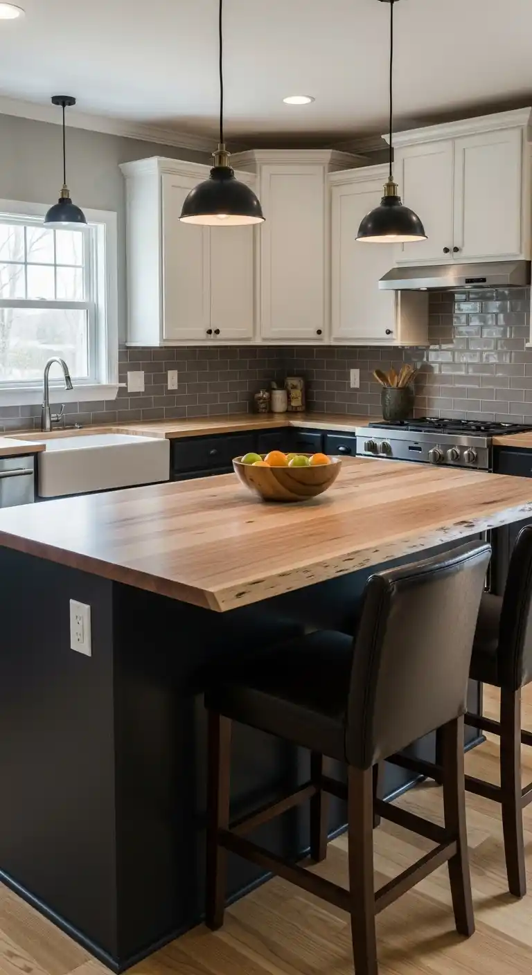 4. Two-Tone Kitchen with Maple Slab Countertops