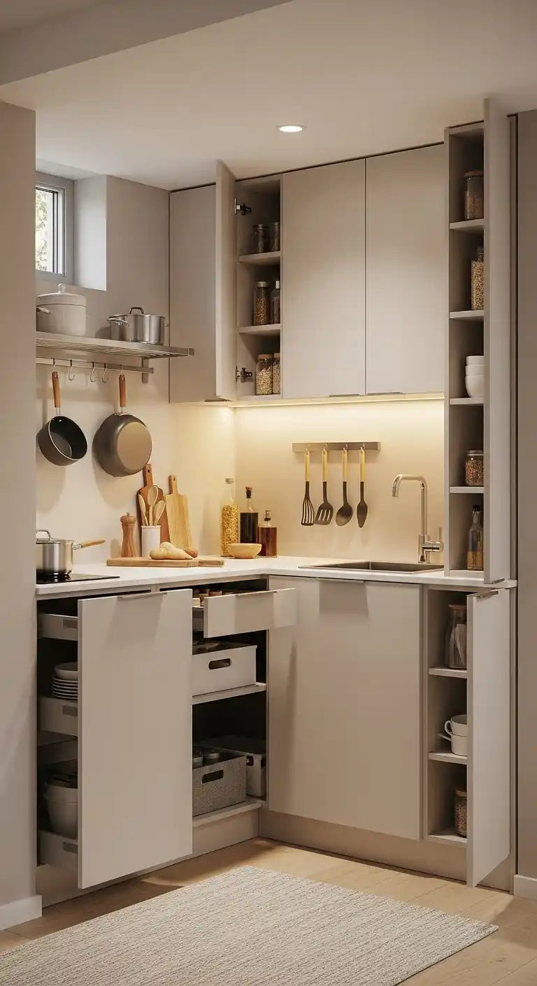 5. Basement Kitchenette with Smart Storage Solutions
