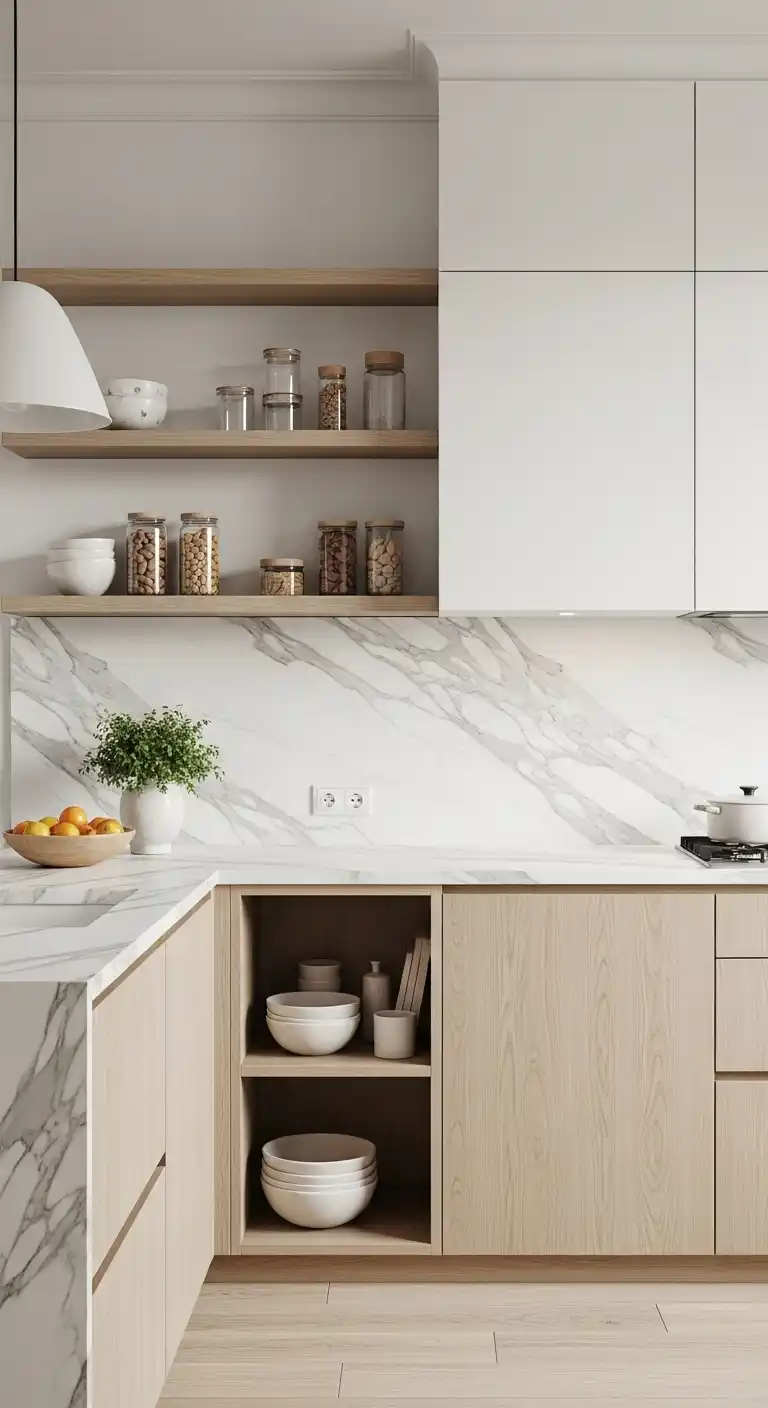 5. Scandinavian-Style Kitchen Featuring Calacatta Slabs