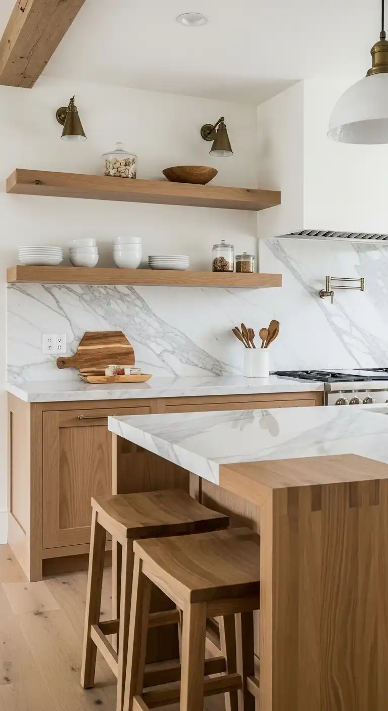 6. Calacatta Marble and Natural Wood Accents