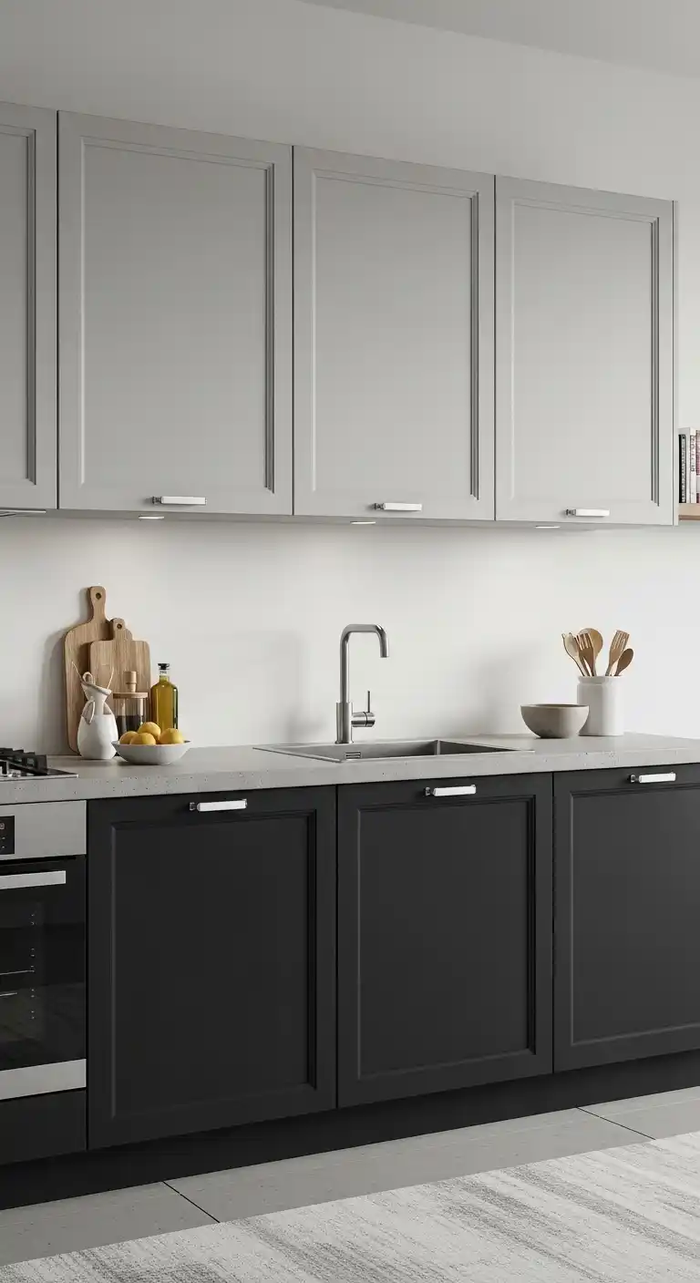 6. Charcoal and Light Gray Cabinets