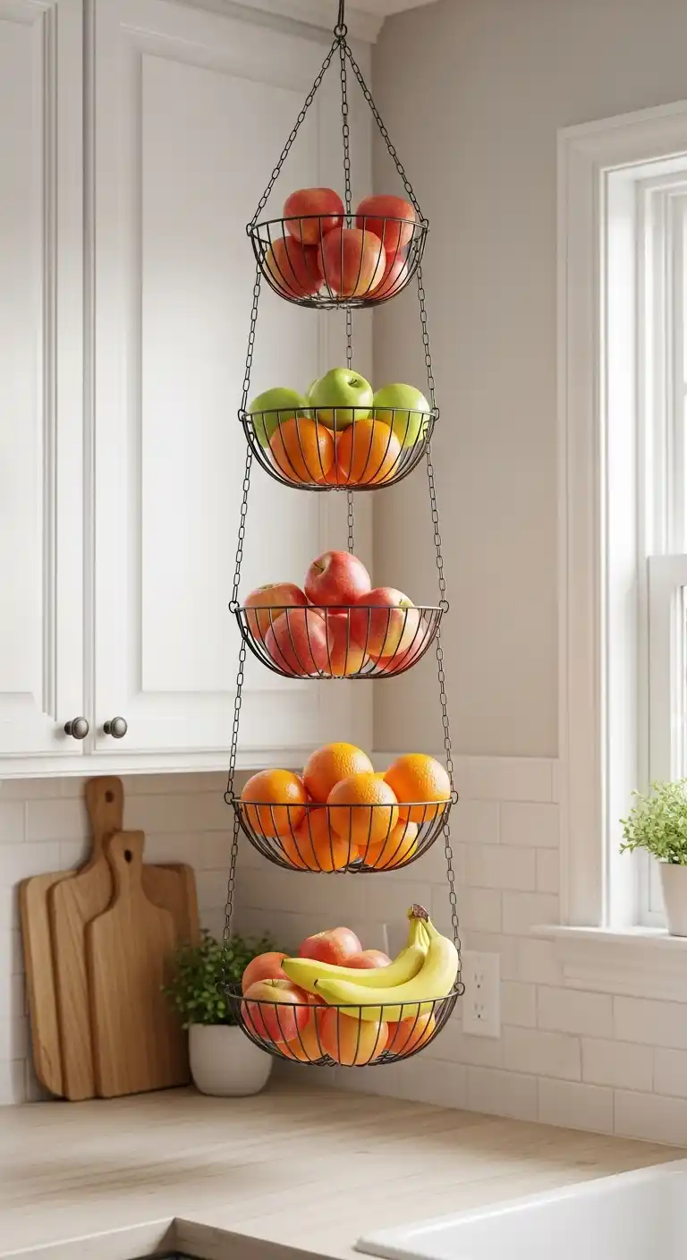 6. Hanging Fruit Basket Above the Counter