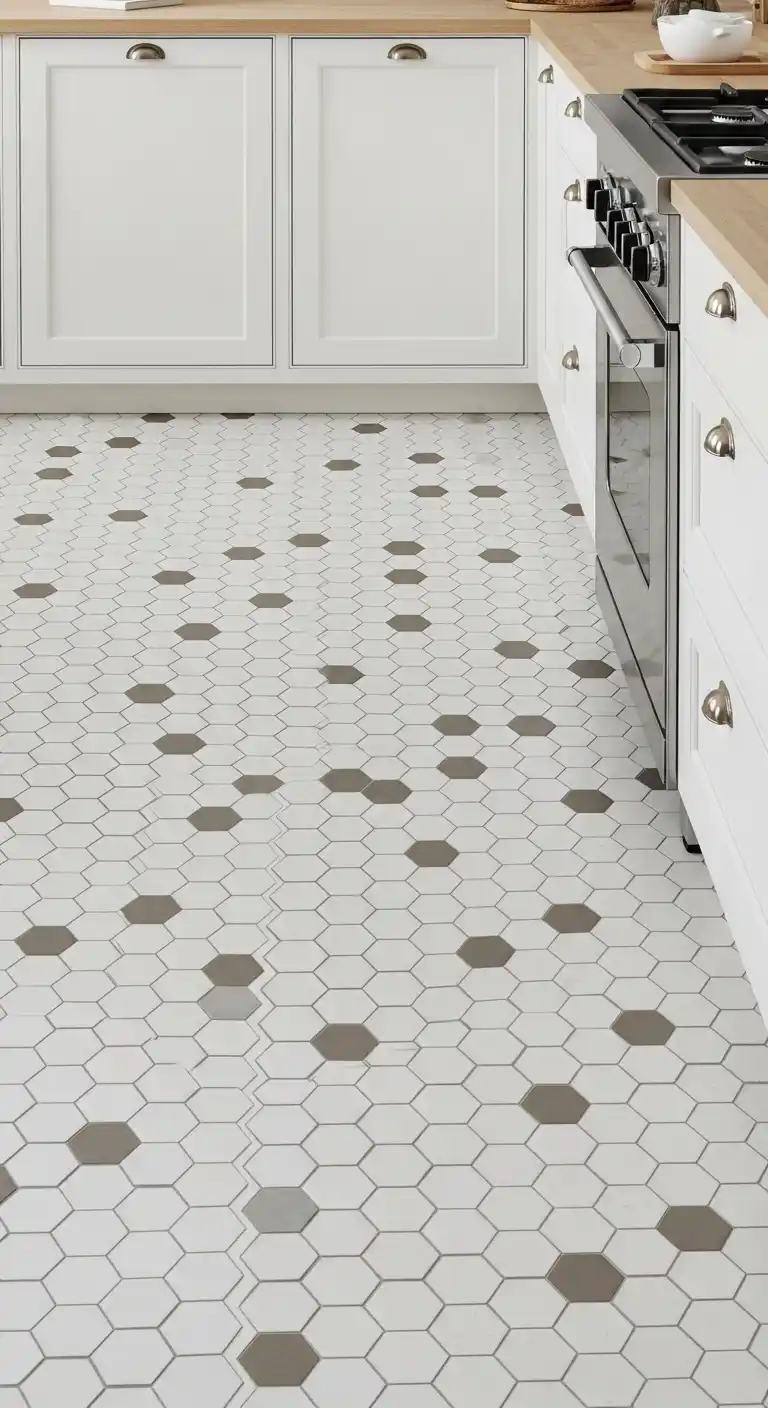 6. Hexagonal Porcelain Tiles for a Unique Retro Vibe