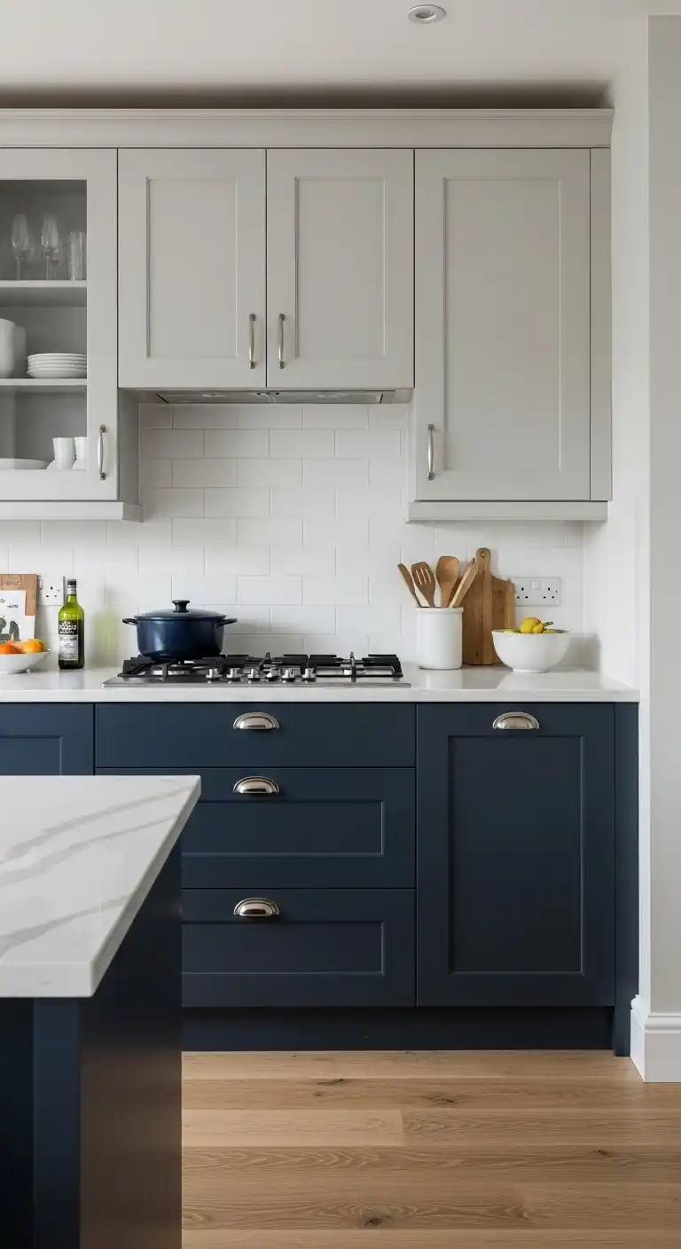 6. Navy Blue Two-Tone Cabinets
