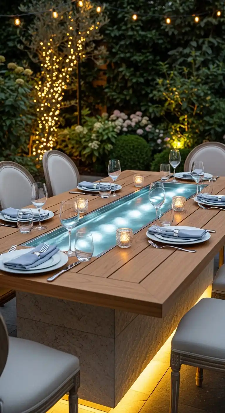 6. Water-Feature Dining Table with Gushing Water