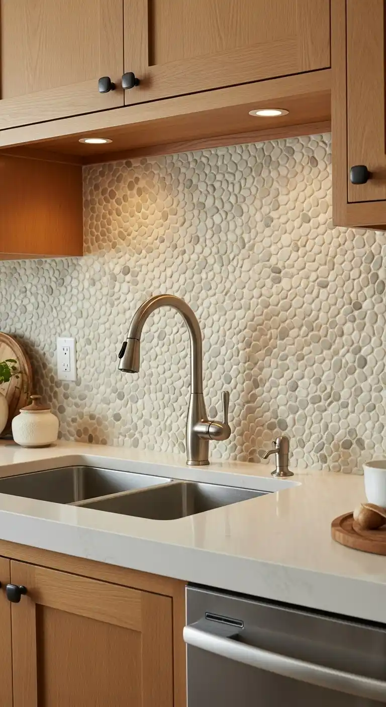 7. Beach Pebble Backsplash