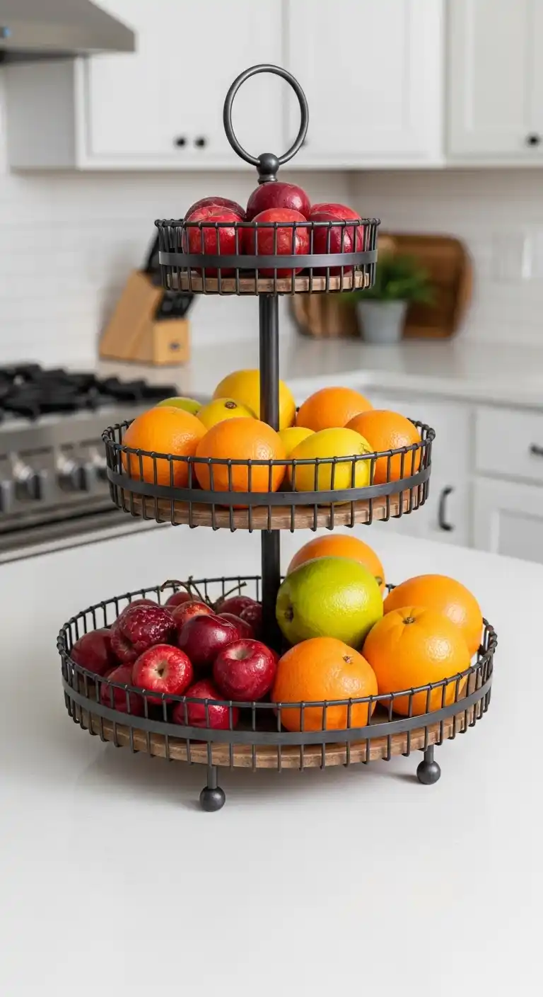 7. Tiered Metal Stand with Wooden Trays