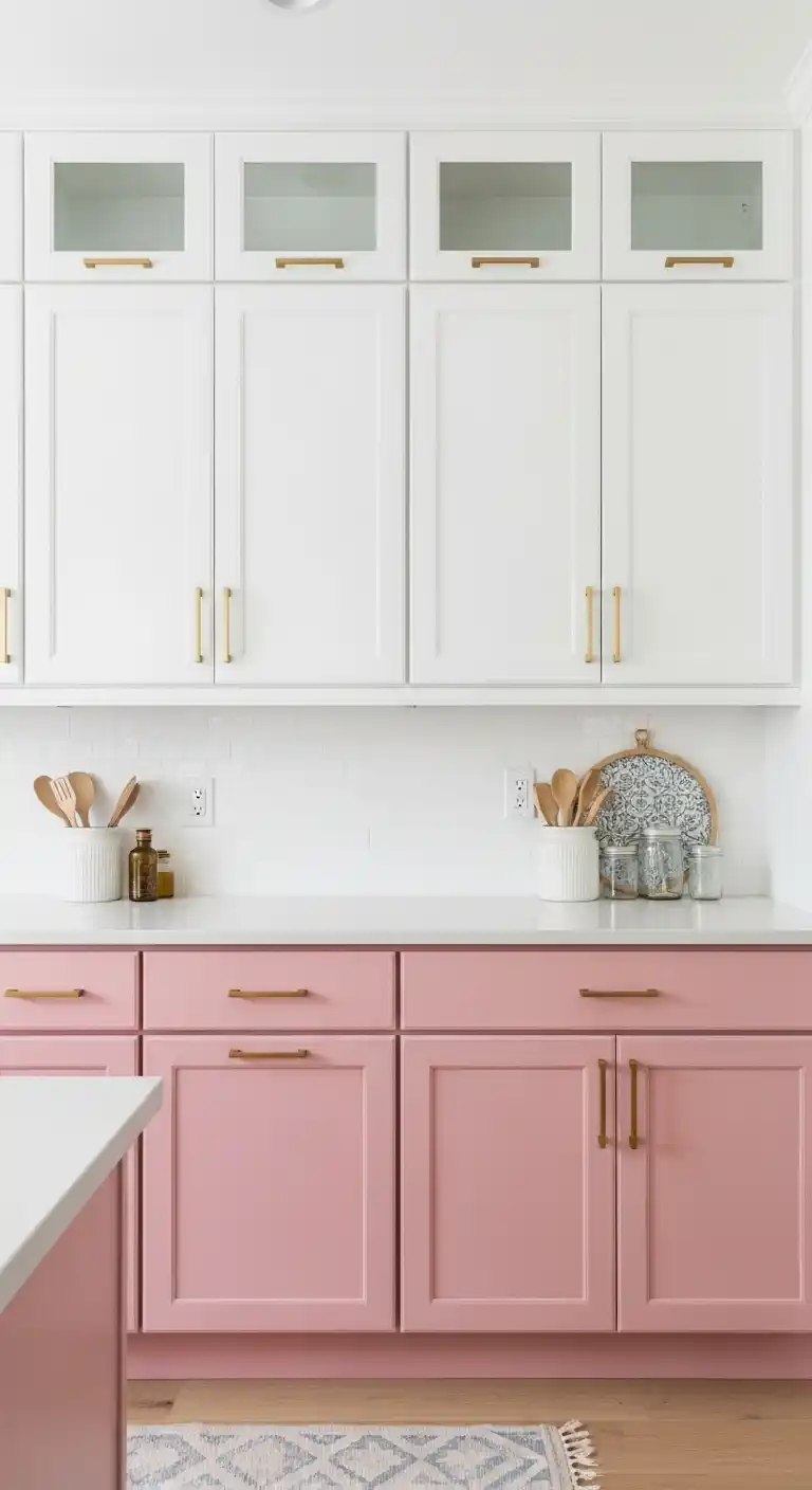 8. Blush Pink and White Cabinets