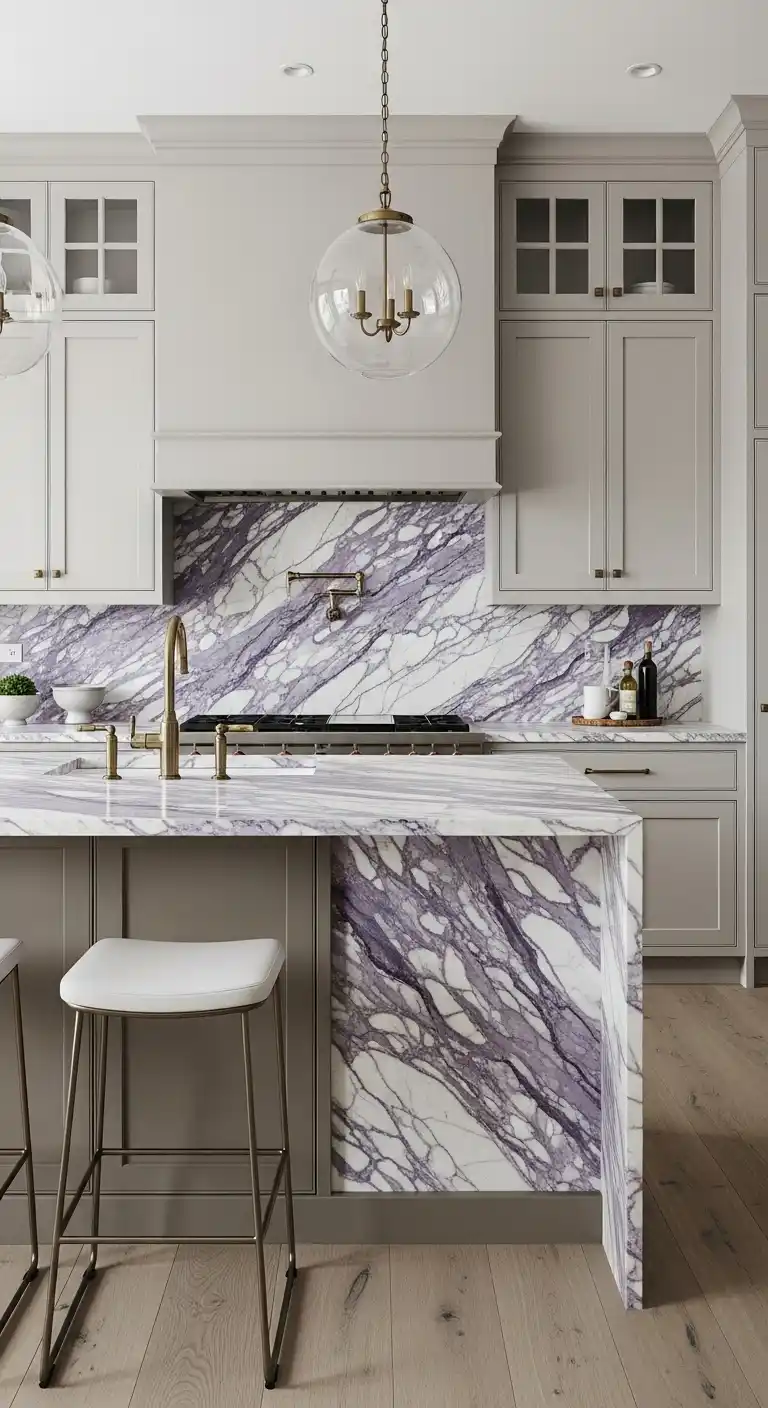 8. Bold Veined Calacatta Viola Island Centerpiece