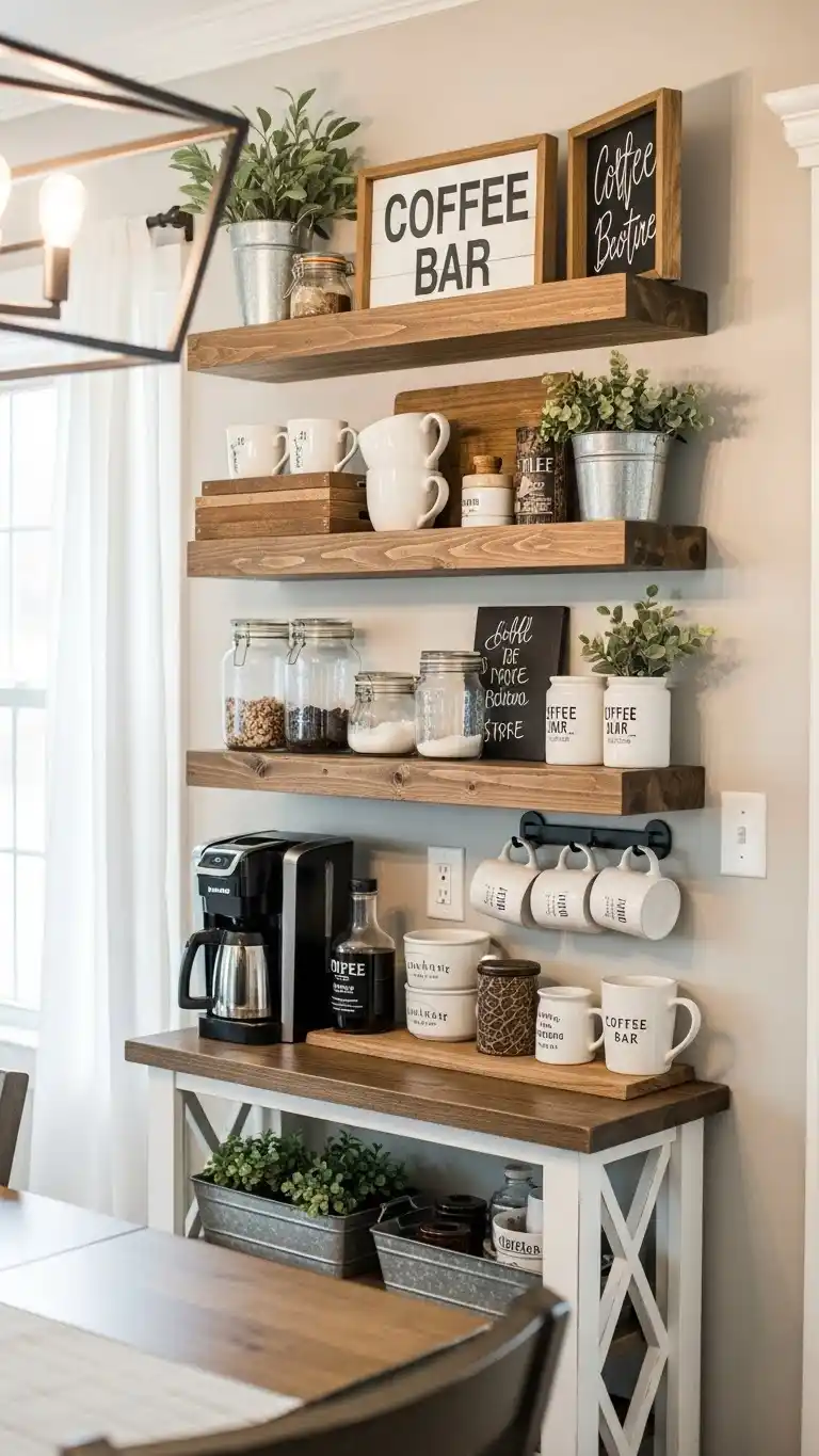 8. Floating Shelves & Rustic Signage