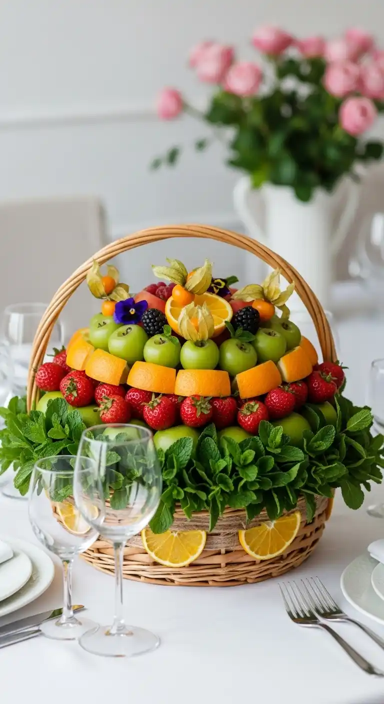 8. Fruit Basket with Edible Garnishes
