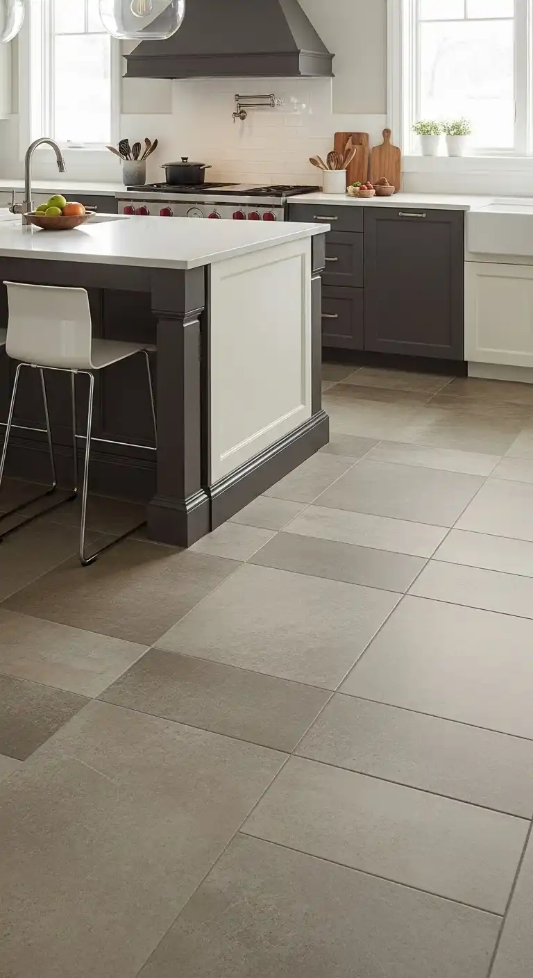 8. Two-Tone Porcelain Tile Floors for Dynamic Visual Interest