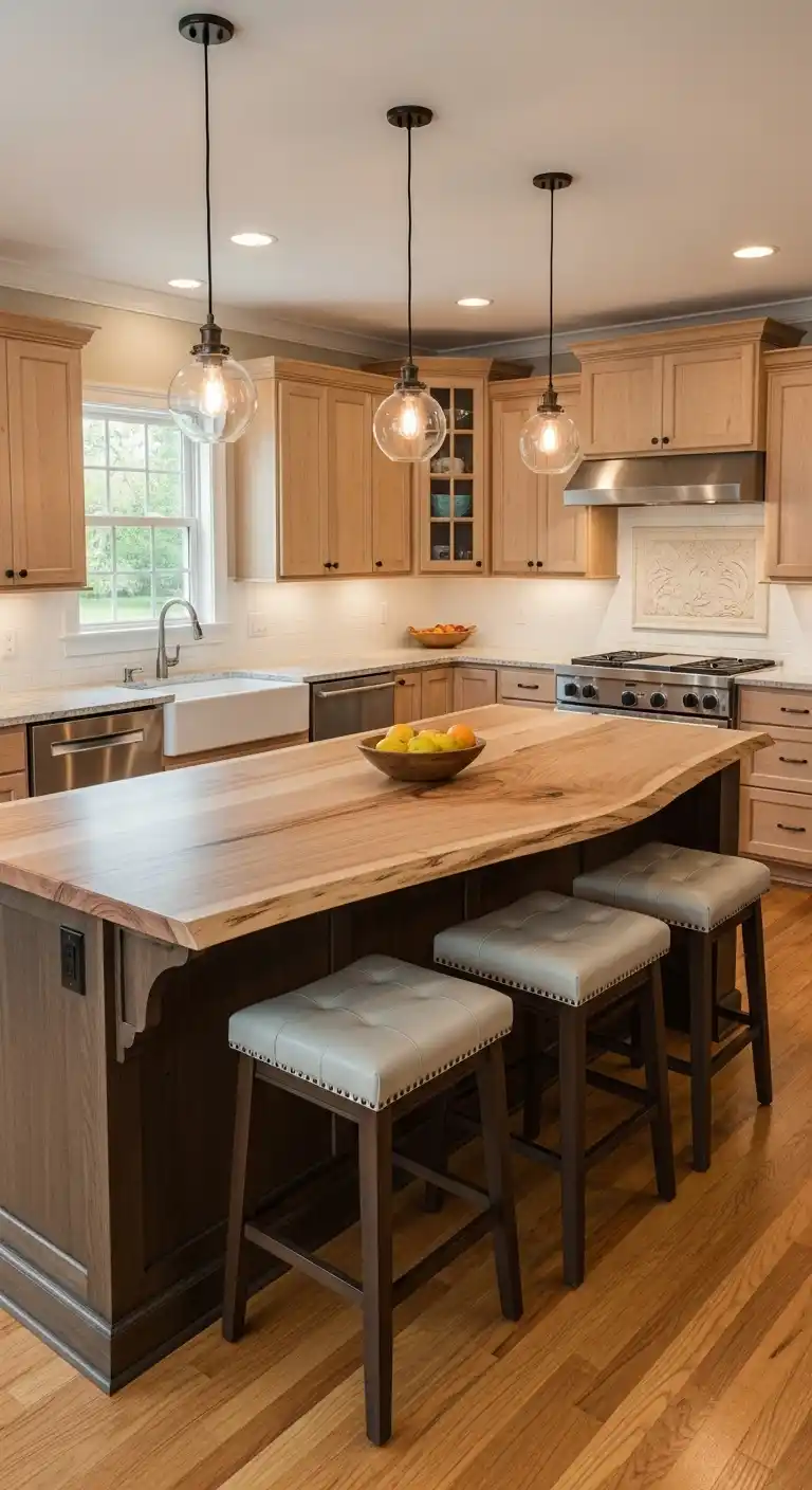 9. Curved Maple Slab Kitchen Island