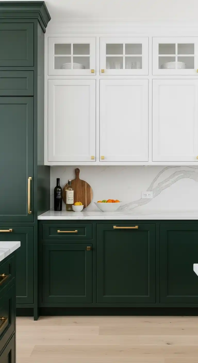 9. Dark Green and White Cabinets