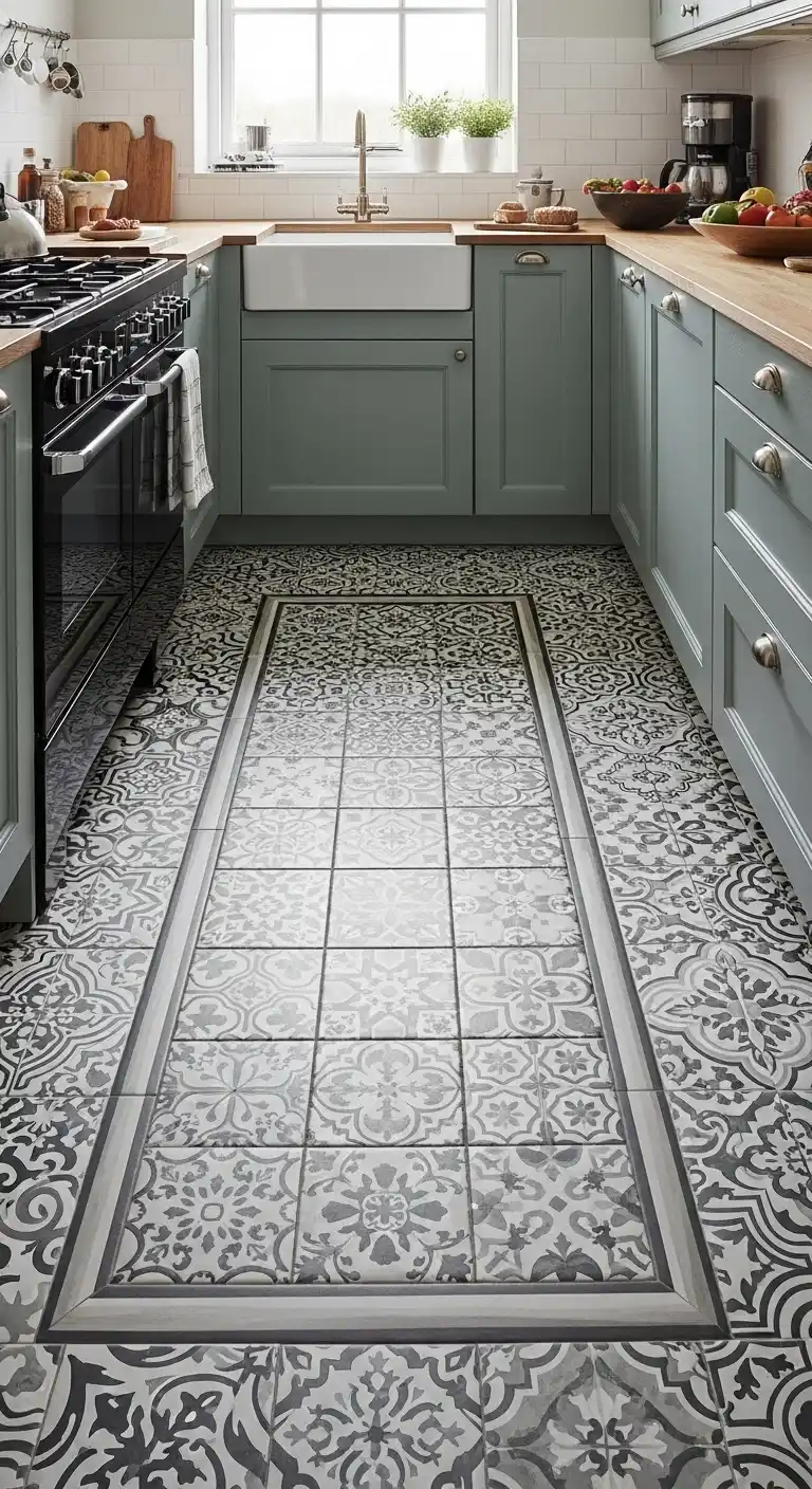 9. Patterned Porcelain Tiles as Statement Flooring