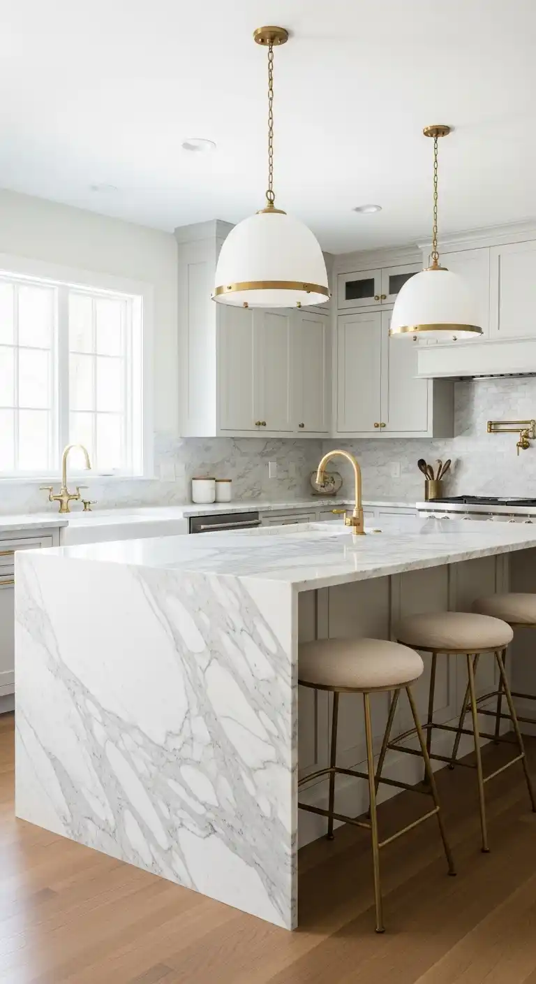 1. Calacatta Marble Waterfall Island