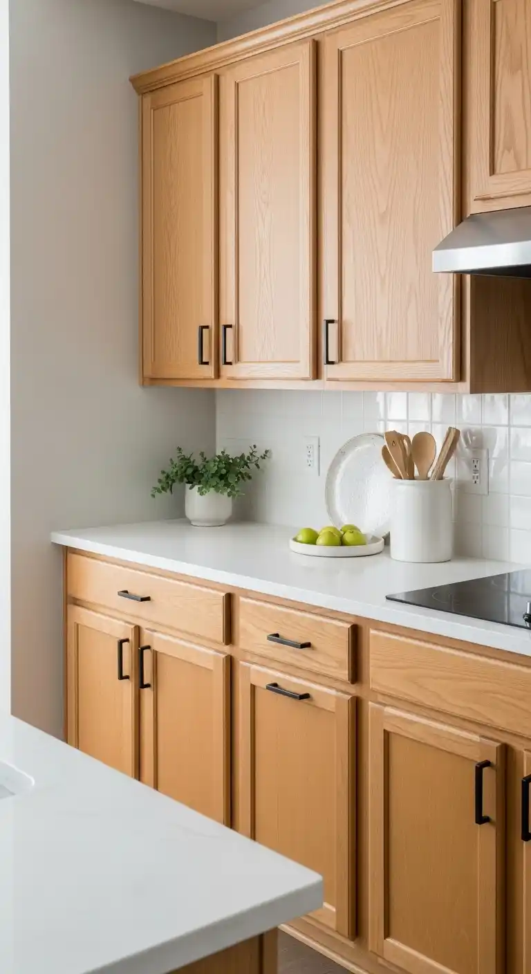 1. Classic White Quartz with Light Oak Cabinets