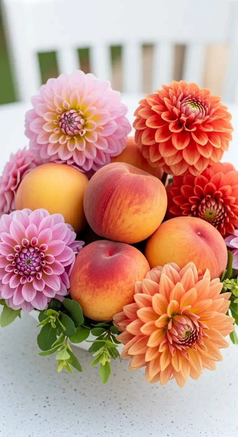 13. Peach and Dahlia Summer Centerpiece