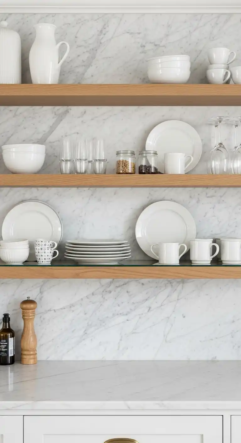 15. Calacatta Marble Behind Open Shelving