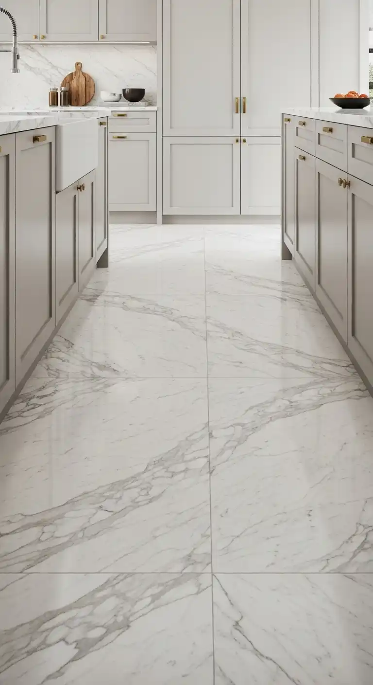 16. Go Minimalist with Seamless Marble Flooring
