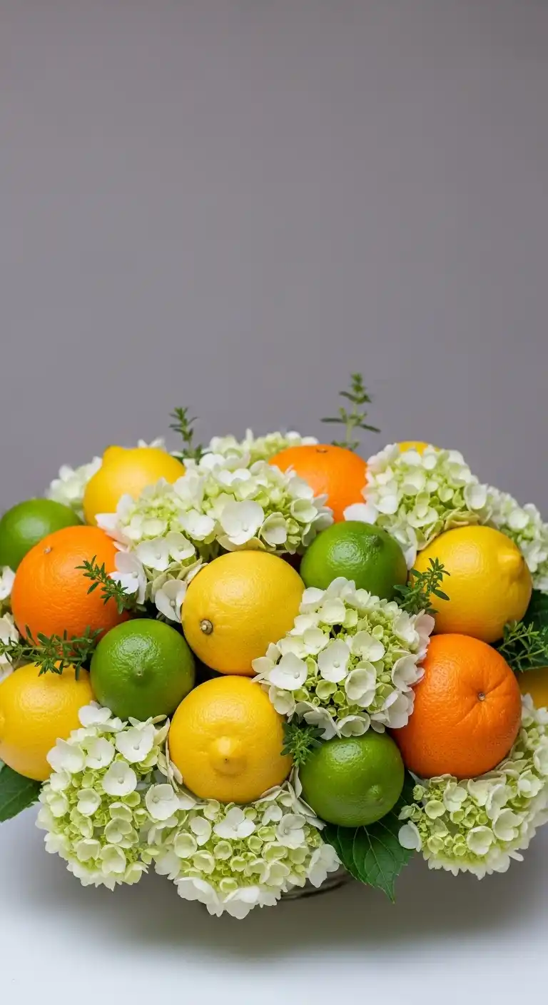 16. Mixed Citrus and Hydrangea Arrangement