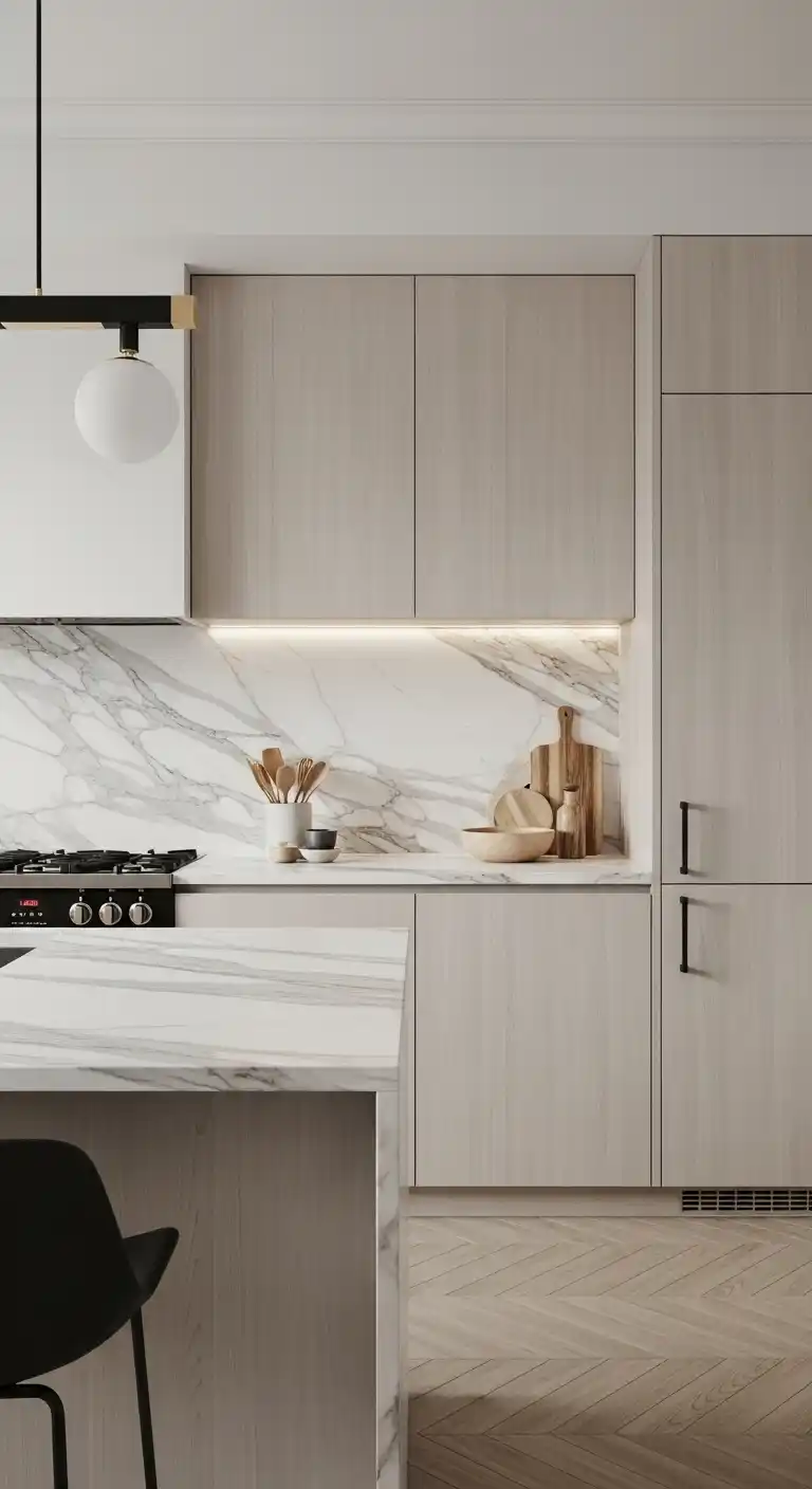 18. Calacatta Marble in a Minimalist Kitchen Design