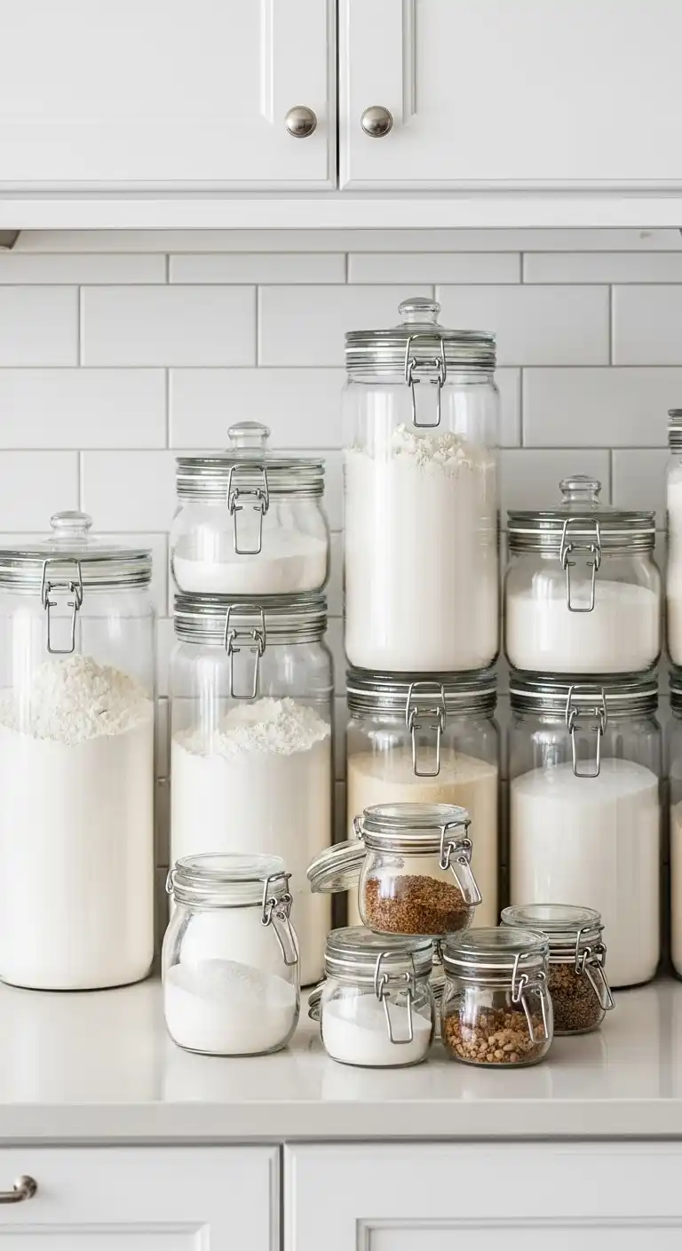 18). Utilize Clear Canisters for Baking Supplies