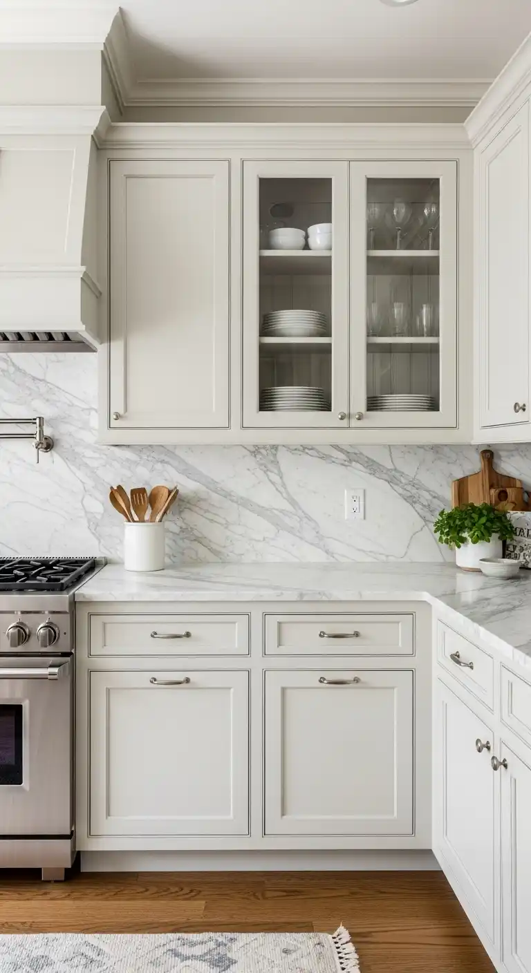 3. Calacatta Marble Paired with Soft White Cabinets