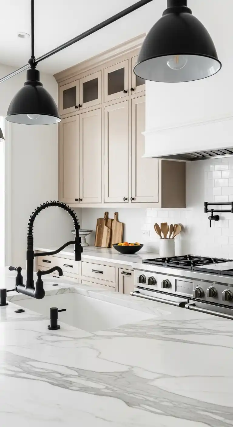 4. Calacatta Marble with Matte Black Accents