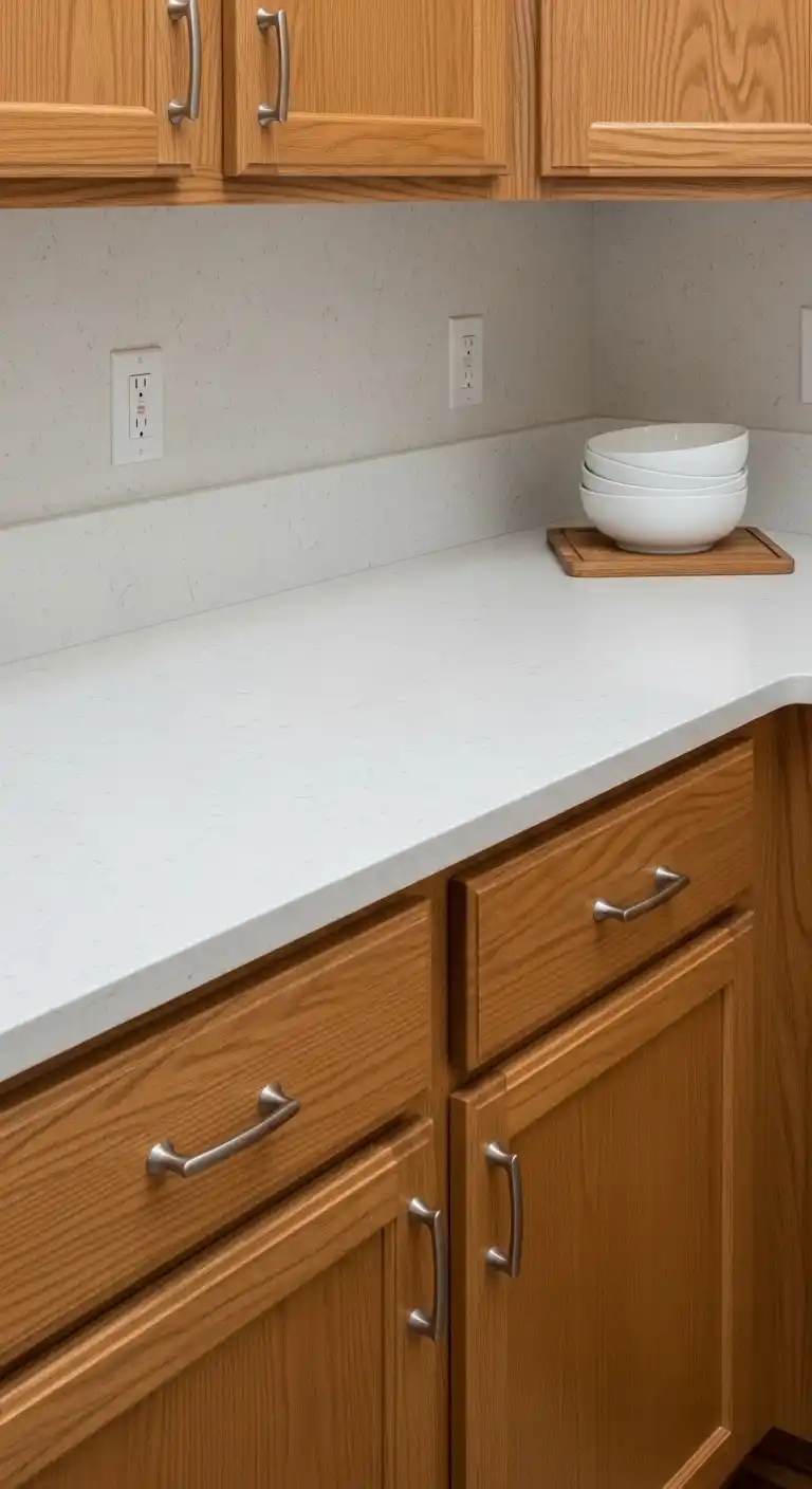 6. Speckled Quartz with Oak Cabinets