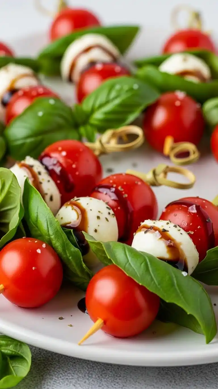 1. Caprese Skewers with Fresh Basil and Cherry Tomatoes