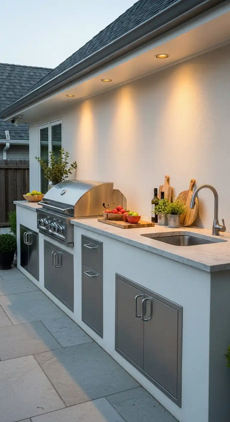 1. Classic Straight-Line Outdoor Kitchen Layout