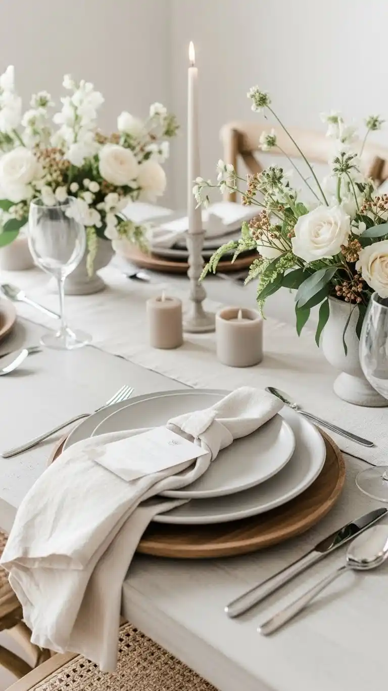 1. Elegant Neutral Dinner Party Tablescape