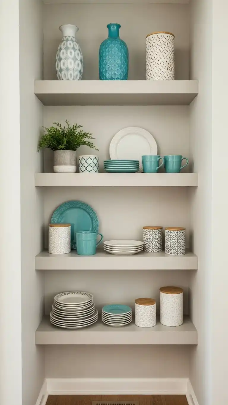 1. Floating Shelves With Decorative Accents