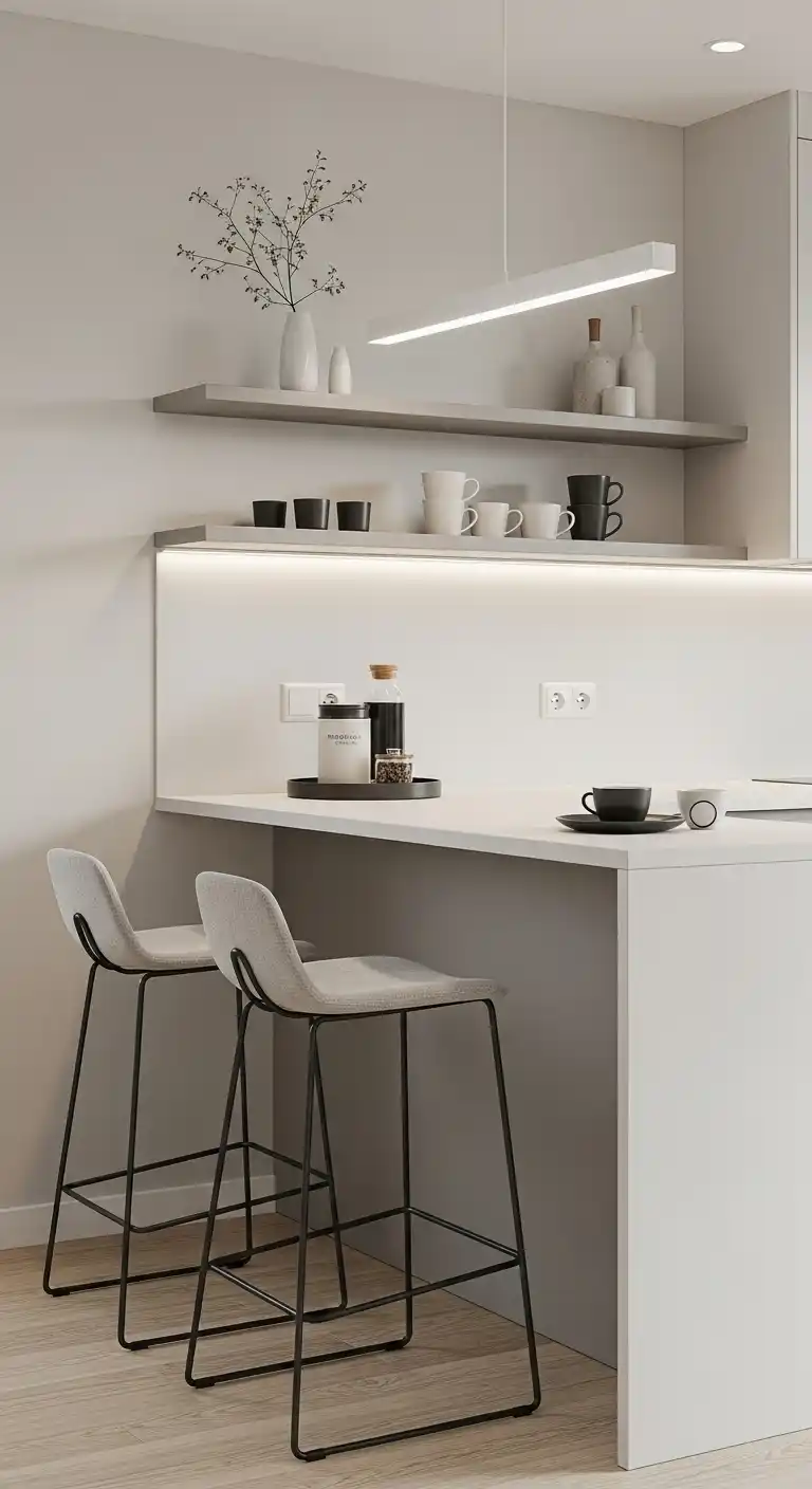 1. Minimalist Modern Breakfast Bar Styling