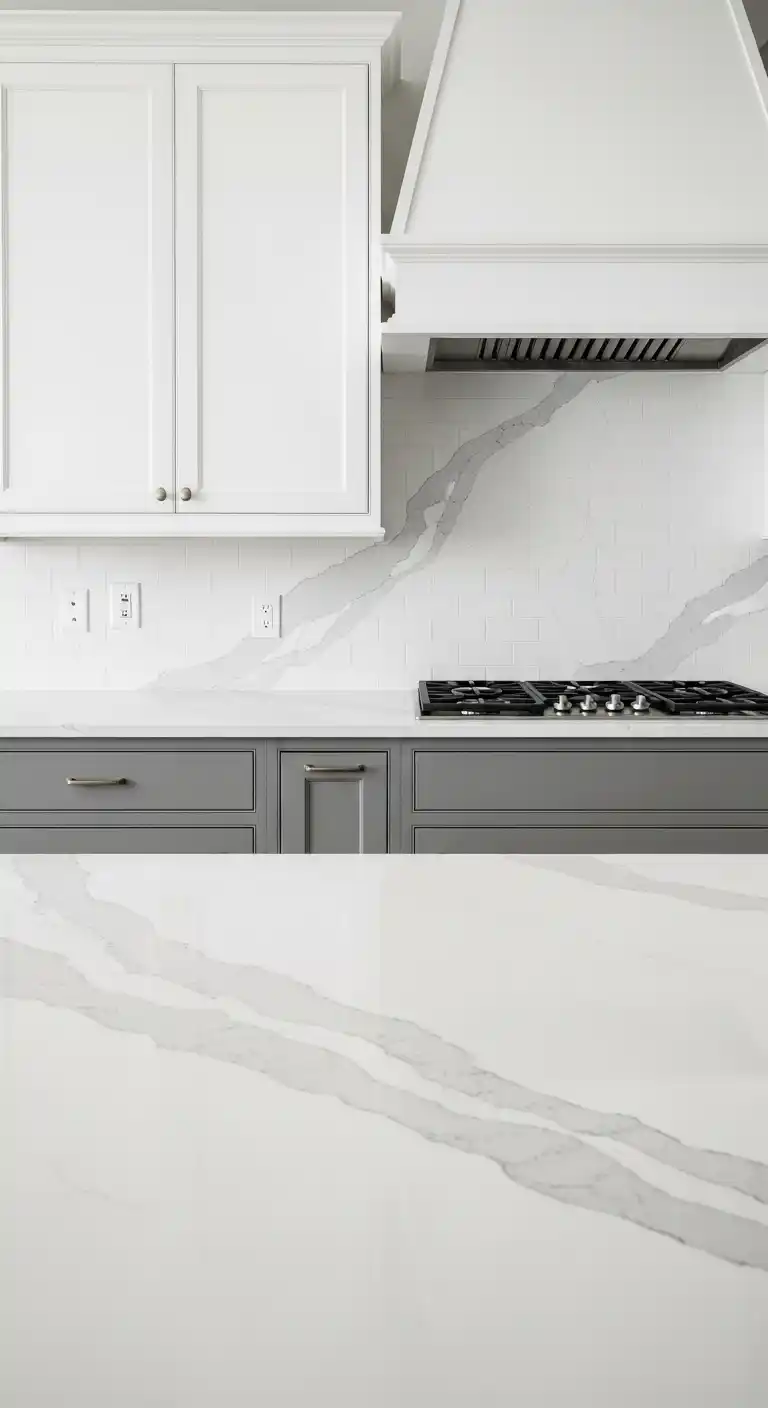 1. White Quartz Countertops With Soft Gray Veins