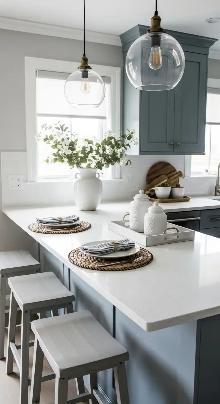 10. Monochrome Breakfast Bar Styling