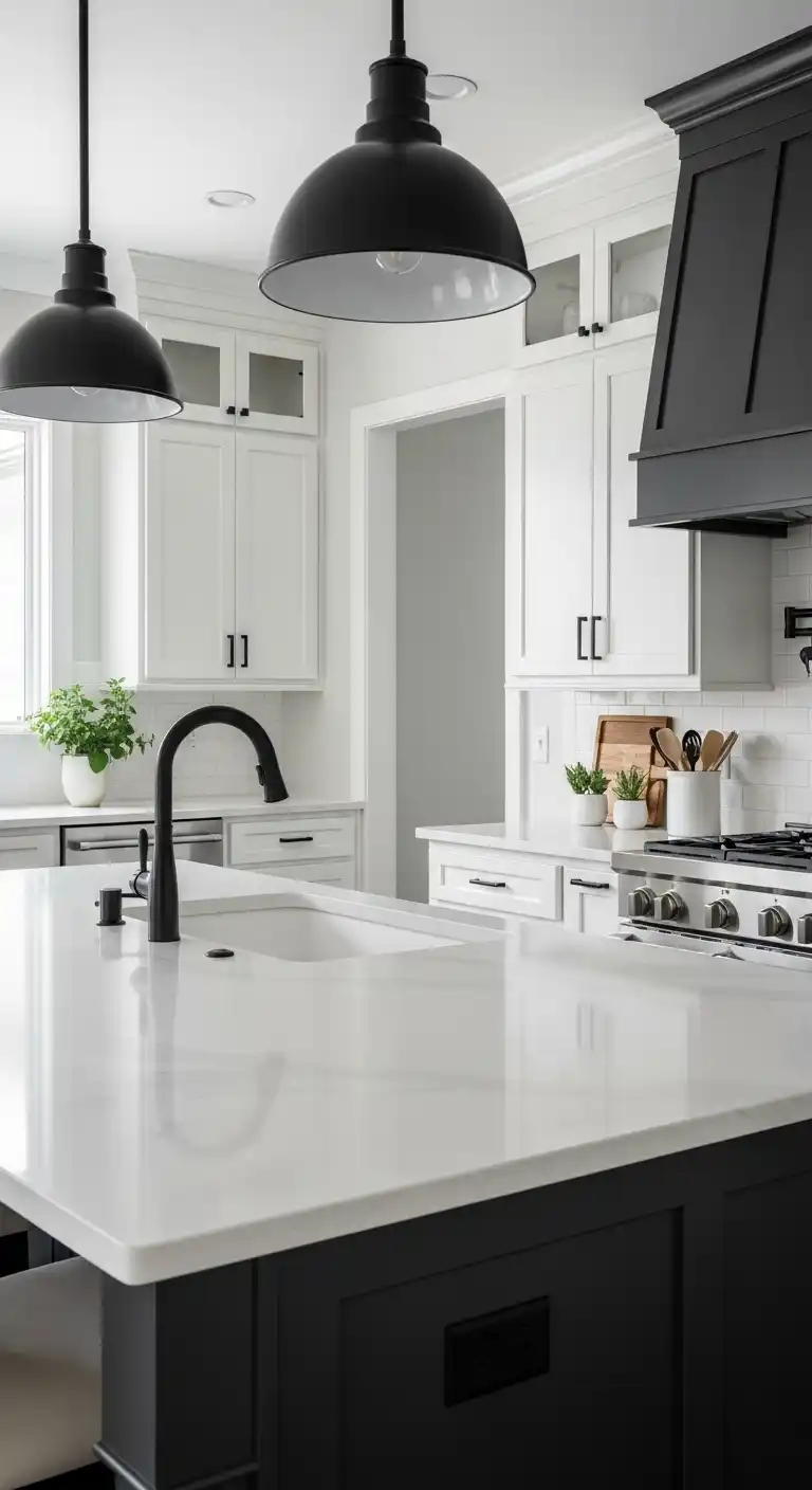 10. White Quartz Paired With Black Hardware