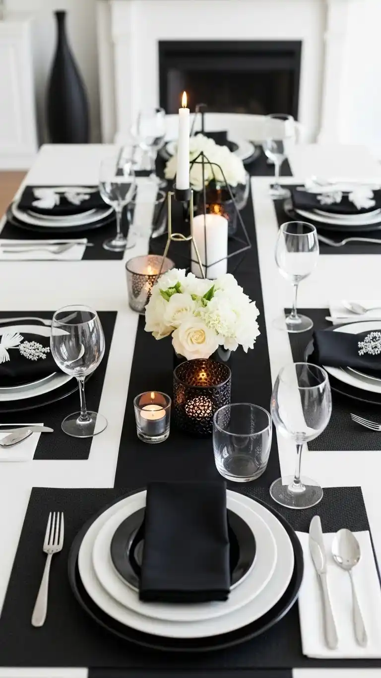 11. Chic Black and White Dinner Table