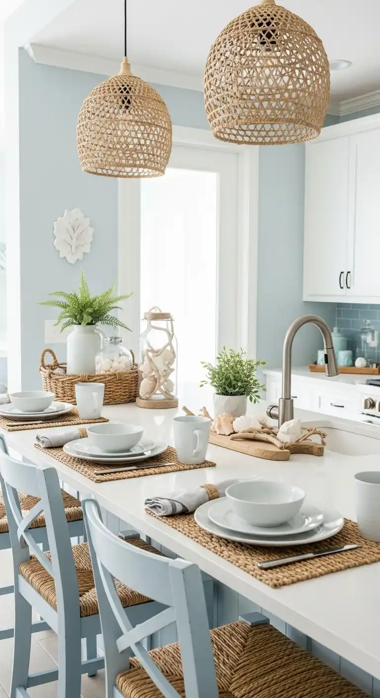 11. Coastal Inspired Breakfast Bar Styling