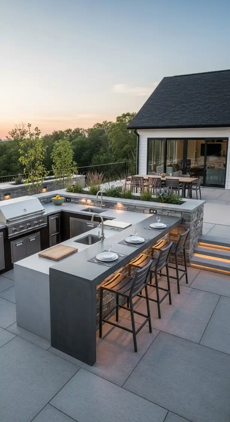 12. Split-Level Outdoor Kitchen Layout
