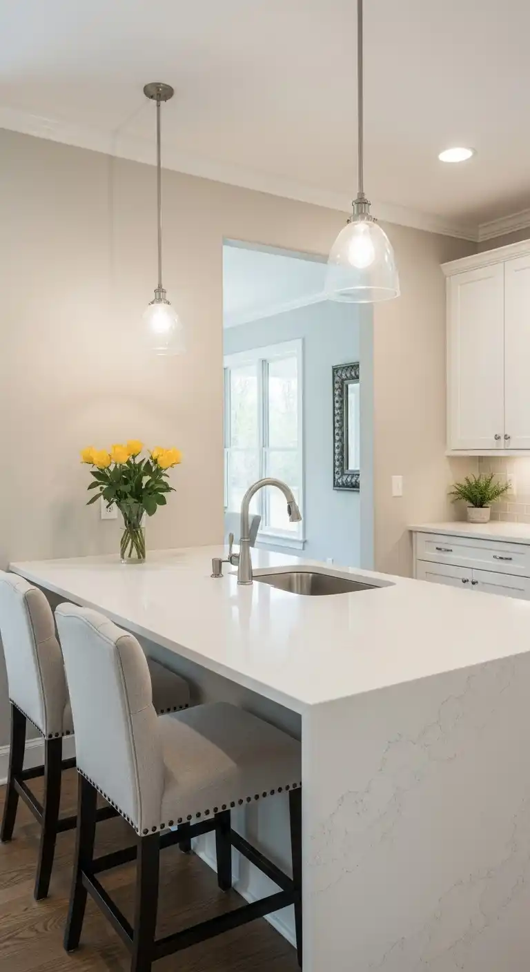 12. White Quartz Peninsula Countertops