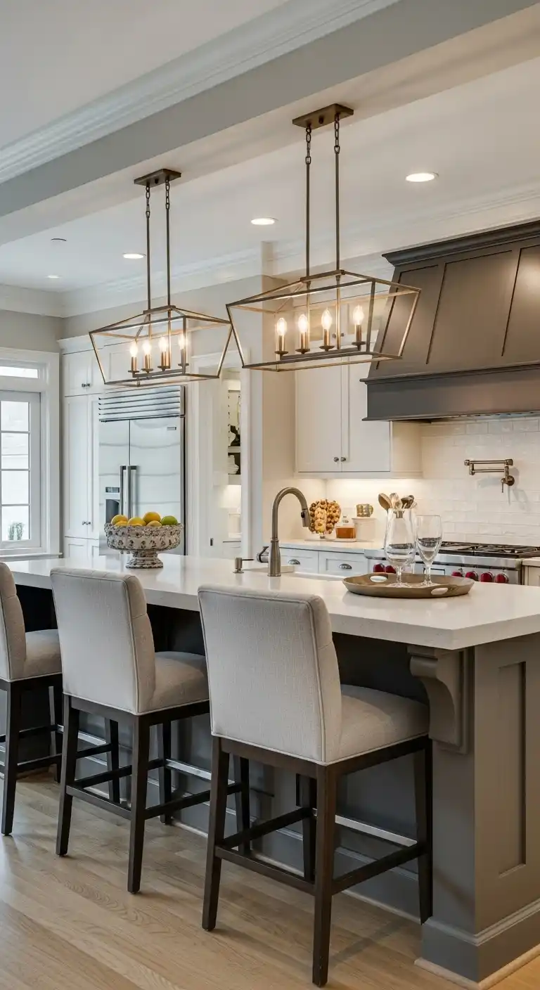 13. Breakfast Bar With Statement Lighting