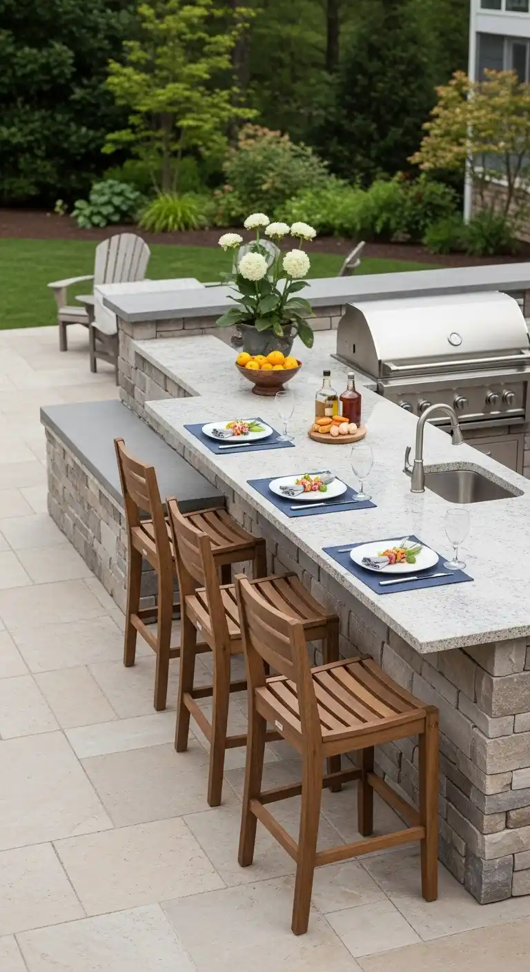 13. Outdoor Kitchen Layout With Built-In Seating