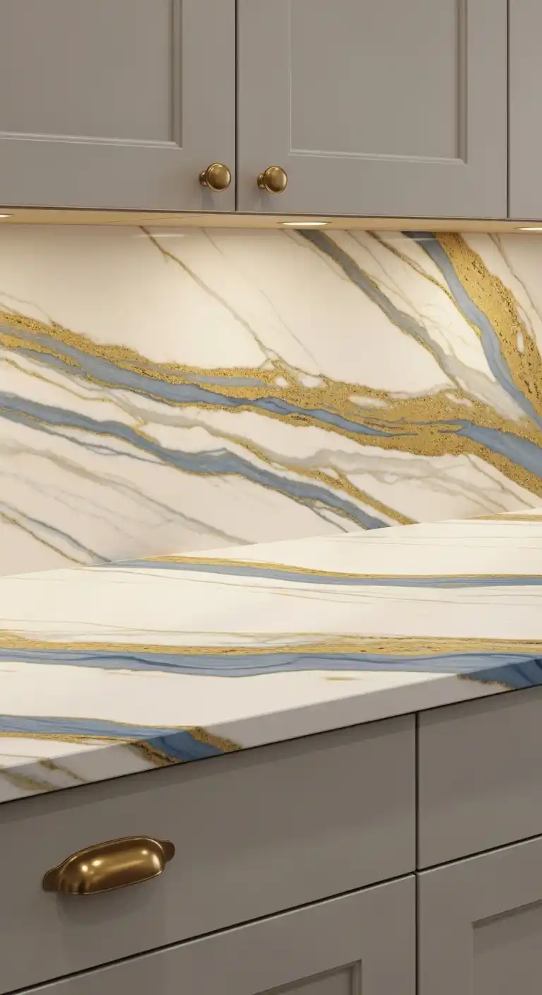 14. Luxurious Gold And Blue Veined Quartz Mix