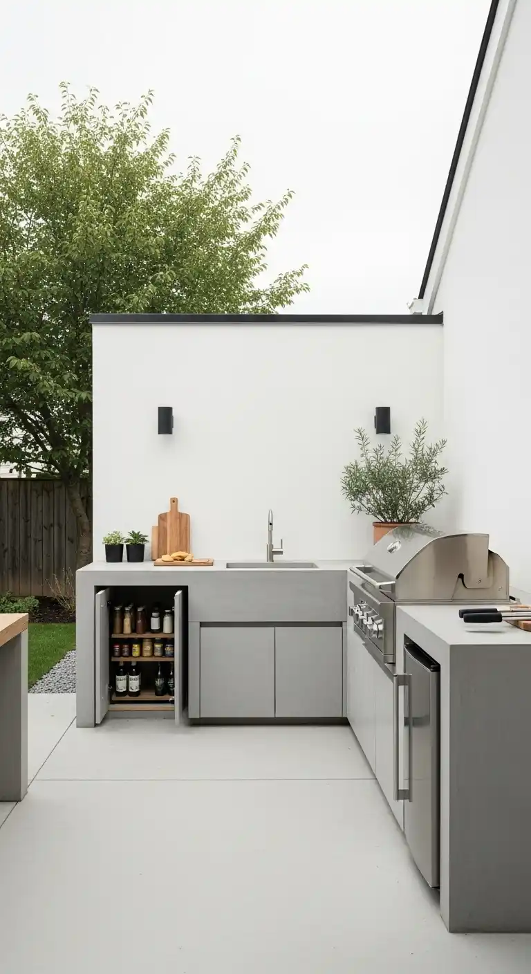 14. Minimalist Outdoor Kitchen Layout for Clean Lines